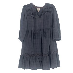 Knox Rose Tiered Tunic Dress MEDIUM Gray Boho Peasant Crochet Cottagecore